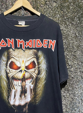 Vintage铁娘子1997 Iron Maiden中指海报美式复古朋克加大码短袖T