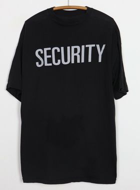 美式复古潮流SECURITY嘻哈高街ins风滑板别致宽松有空重磅短袖T恤