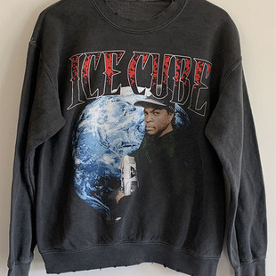 Ice Cube 艾斯库伯美国饶舌歌手大印花复古水洗做旧重磅连帽卫衣
