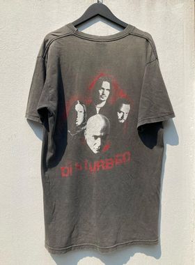 骚动Disturbed摇滚乐队重磅vintage美式复古做旧水洗短袖T恤