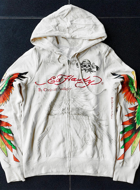 极其稀有！纹身师暗黑刺青TATTOO穿搭oldschool连帽开衫卫衣外套