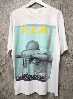 R.E.M1980美式复古重磅金属摇滚乐队vintageT恤oversized短袖