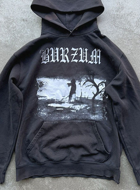 BURZUM 挪威摇滚乐队专辑封面复古水洗做旧重磅连帽卫衣