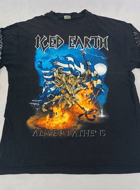 ICED EARTH 美国摇滚乐队专辑LIVE IN ATHENS复古水洗重磅长袖T恤