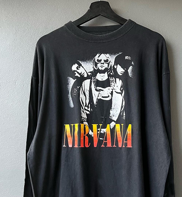 罕见复古重磅破洞tee！Nirvana乐队Kurt Donald Cobain长袖T恤