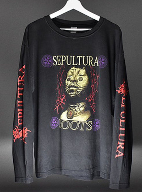 Sepultura 神碑合摇滚乐队 Roots 音乐专辑封面复古重磅长袖T恤