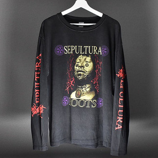 Sepultura 神碑合摇滚乐队 Roots 音乐专辑封面复古重磅长袖T恤