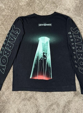 The Weeknd Starboy 歌曲专辑封面主题水洗复古做旧重磅长袖T恤