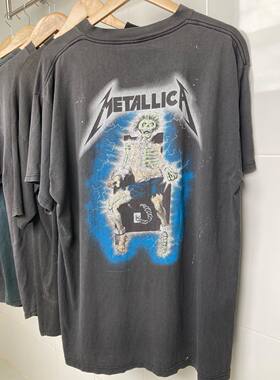 金属乐队Metallica1984专辑歌曲Ride the Lightning重磅做旧短袖T