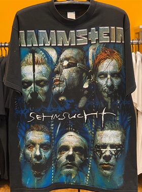 Rammstein 德国战车摇滚乐队专辑 Sehnsucht 复古重磅短袖T恤大图