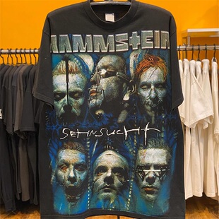 Rammstein 德国战车摇滚乐队专辑 Sehnsucht 复古重磅短袖T恤大图