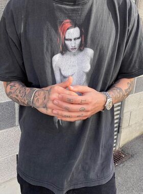 玛丽莲曼森Marilyn Manson暗黑朋克复古重磅短袖vintage高街T恤