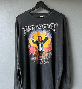 重磅水洗破坏tee Megadeth1992专辑Symphony Of Destruction长袖T