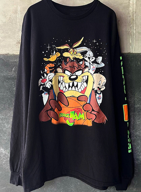 90s Space Jam 怪物奇兵大嘴猴Vintage重磅大码水洗做旧短袖T恤