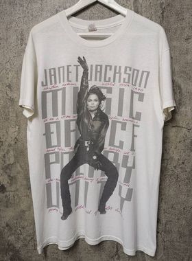 1990珍妮杰克逊Janet Damita Jo Jackson短袖直喷重磅vintageT恤