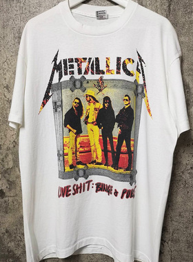 白色款！金属乐队Metallica1993专辑Live Shit Binge＆Purge短袖T