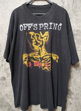 后裔乐团The Offspring阿美咔叽高街T恤复古重磅水洗做旧破洞短袖