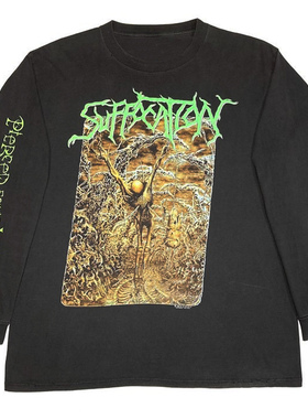 Suffocation1995专辑Pierced from Within重磅水洗破坏长袖T恤
