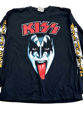 KISS 接吻合唱团美国重金属摇滚乐队复古水洗做旧Vintage长袖T恤