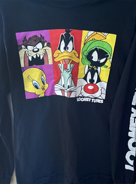 1930 Looney Tunes 华纳兄弟经典卡通复古水洗做旧重磅长袖T恤