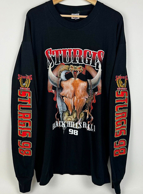 Sturgis Black Hills Rally高街美式复古休闲百搭大码重磅长袖T恤
