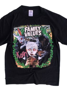经典黑色款tee！Korn摇滚乐队1999专辑Family Values Tour短袖