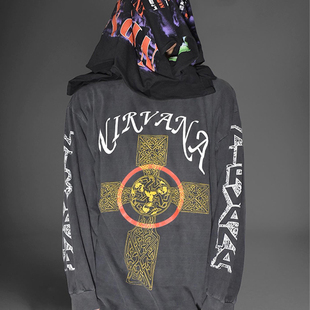 Nirvana 涅槃摇滚乐队复古水洗做旧摇滚风Vintage重磅长袖T恤