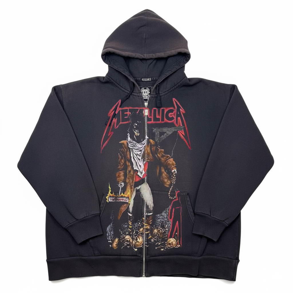 Metallica金属乐队美潮小众街头风情侣无性别款高街落肩开衫卫衣