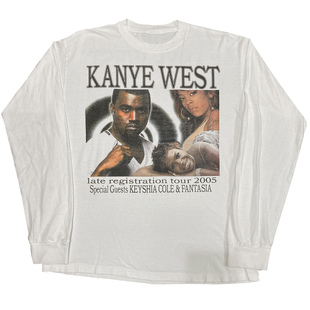 罕见！水洗重磅kanye west late registration tour 2005 长袖T恤