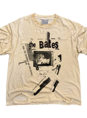 The Bates摇滚乐队美式复古街头视觉系深度破坏水洗短袖T恤轻薄