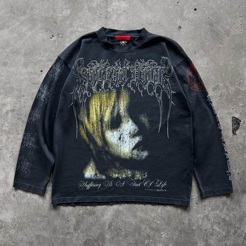 黑暗风复古做旧Vintage哥特高中生高街情侣宽松运动青年长袖T恤