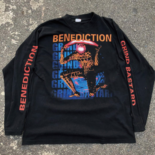 Death Metal 金属乐队专辑 Grind Bastard 复古重磅水洗长袖T恤