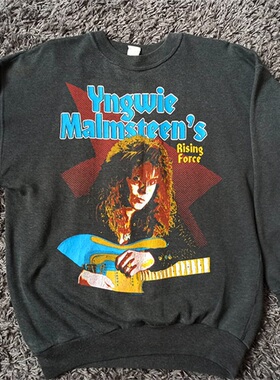 罕见！Yngwie Malmsteen玛姆斯汀吉他手复古做旧嘻哈重磅长袖T恤