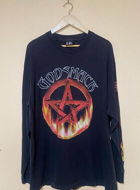 Godsmack美式摇滚乐队90s复古vintage街头哥特火焰五角星长袖T恤