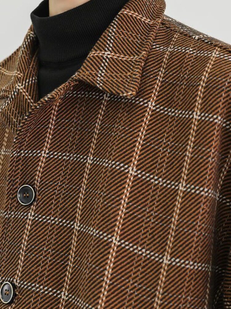 AUTUMN AND WINTER HONG KONG STYLE WOOLEN COAT MALE KOREAN VERSION OF LOOSE THICK PLAID JACKET TIDE BRAND INS RETRO HARAJUKU COAT
