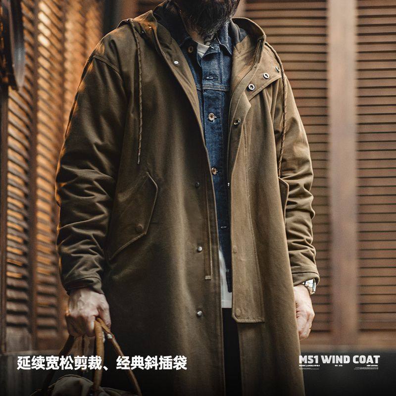 马登工装 美式复古M51磨毛连帽风衣军事风宽松纯棉中长款外套男秋