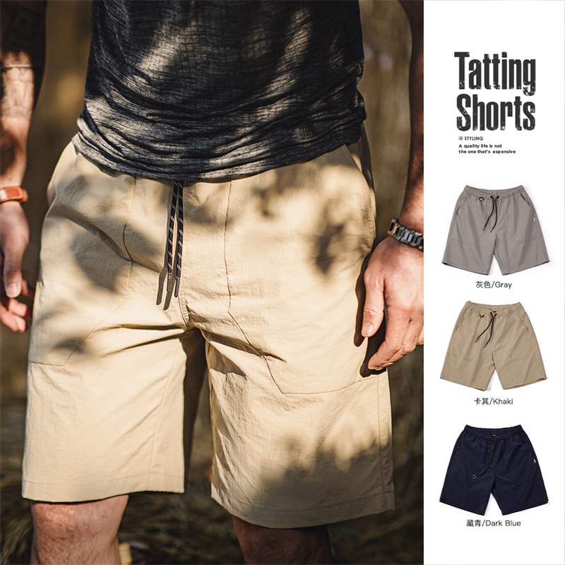 马登工装梭织褶皱大口袋宽松短裤