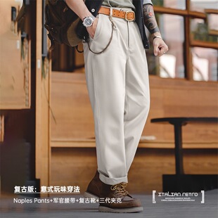 马登工装复古美式新款那不勒斯长裤巴黎扣直筒休闲廓尔格西裤男秋