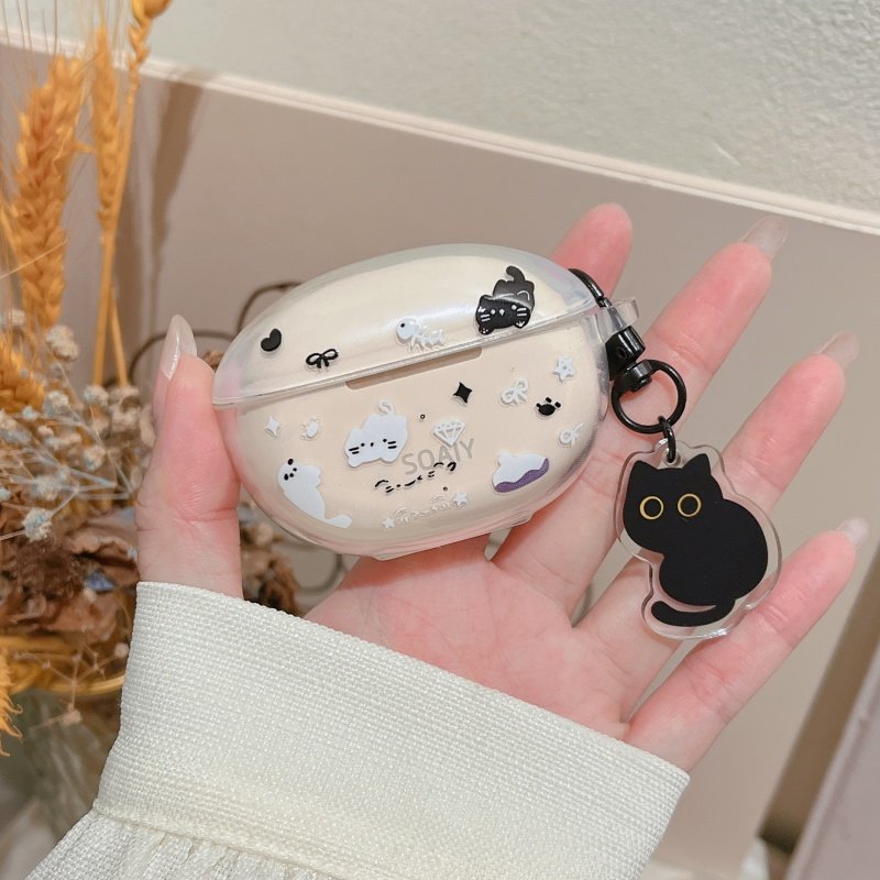 可爱黑白猫咪适用于索爱SL6蓝牙耳机壳索爱SL6pro保护套索尼SL6保护套索尼SL6pro保护壳分体透明壳TPU软壳