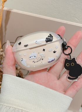 可爱黑白猫咪适用于索爱SL6蓝牙耳机壳索爱SL6pro保护套索尼SL6保护套索尼SL6pro保护壳分体透明壳TPU软壳