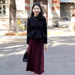 LadyJ 高定系列进口羊绒羊毛加厚软糯垂感斜裁优雅半身裙 流光