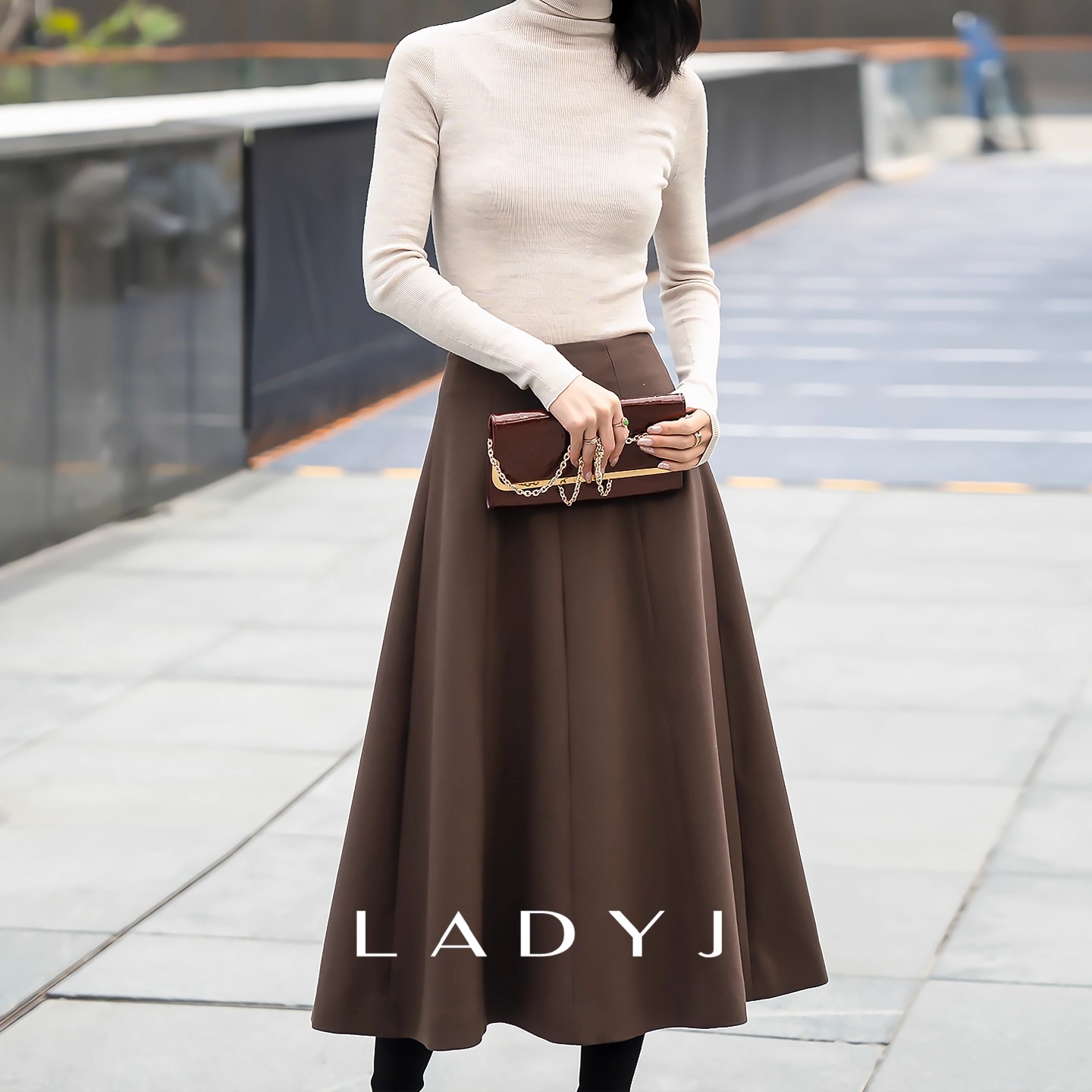 LadyJD*or弹力羊毛优雅伞裙半裙