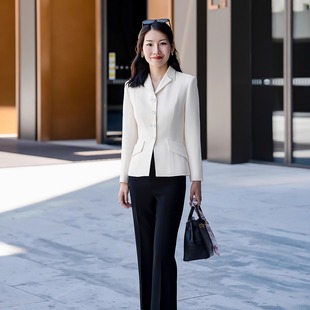 D家同源进口色织双层弹力羊毛收腰白西装 or花瓣 外套 LadyJ