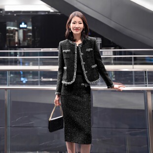 意大利进口亮丝粗花呢气质小香外套半身裙套装 LadyJ 繁星月夜