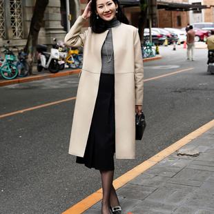 LadyJ 进口A级头层绵羊皮直筒宽松真皮皮衣大衣外套 奢级细腻