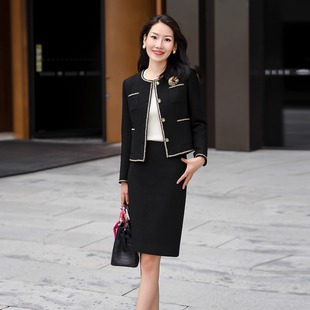 羊毛鼎奢高定气质粗花呢金边小香外套半裙套装 黑金 经典 LadyJ