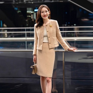 奢牌同源进口澳毛亮丝粗花呢小香外套半裙套装 LadyJ 鎏金时代