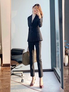 套装 LadyJ 西装 进口高支羊毛黑色收腰两粒扣通勤西裤 流金岁月