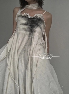 [一缺官方代理]simsim明侦同款暗黑风两穿荷叶边泼墨半裙连衣裙