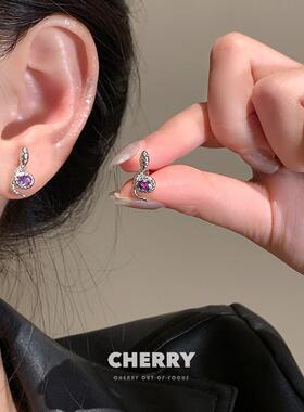 叠戴王炸！紫色闪锆蛇形耳钉女医用钛钢耳骨钉甜酷高级感耳环耳饰